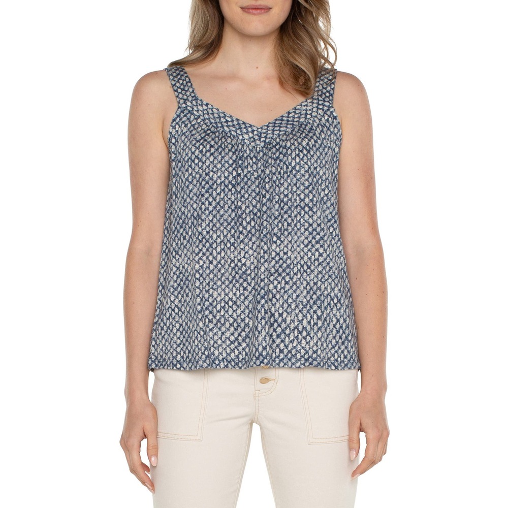 Liverpool Los Angeles Print‎ Smoked Tank Top Navy Text Dots Small Flowy Summer
